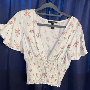 Forever 22 Size Medium Floral off white t-shirt. V-neck button up front